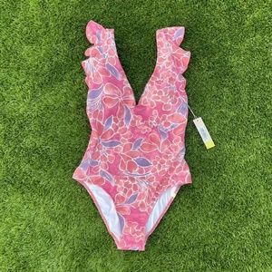 SummerSalt Pink Ruff Back 1 piece Swimsuit Ladies Size 4